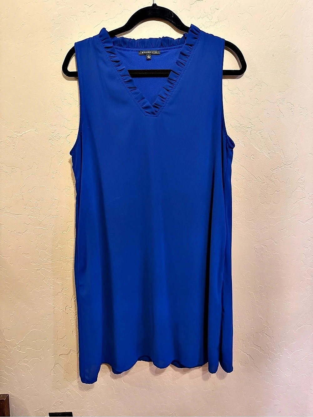 Staccato Blue Ruffle Neck Mini Dress Size Large Like New